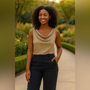 Bobbles and Lace Macey Khaki Women's Drape Top Size small